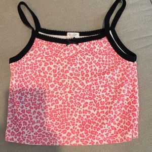 Pink and white cheetah tank, trimmed in black